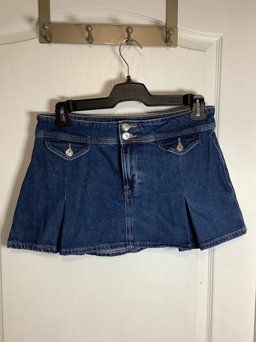 American Eagle Denim Low Rise A-Line Mini Skirt in Dark Blue